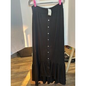 Cato Maxi Skirt Women Large Black New Button Front Smocked Waist Boho Ruffle